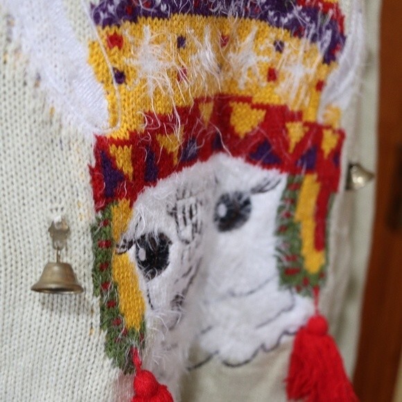 Falalala Llama Ugly Bells Jingles Christmas Sweater Llama in Hat Sweater - Picture 8 of 12